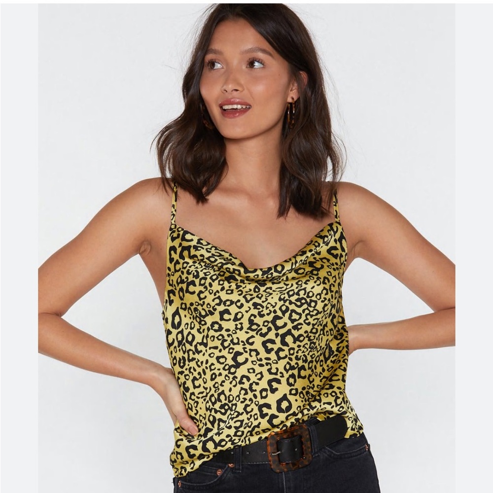 Satin leopard cowl neck cami